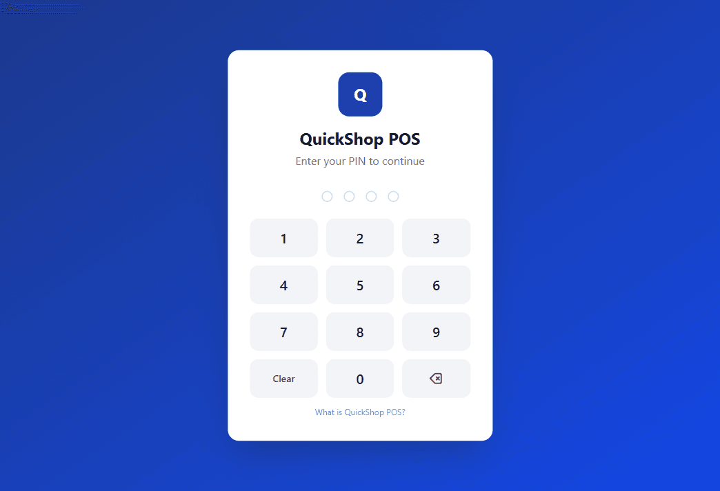 QuickShop POS system PIN entry